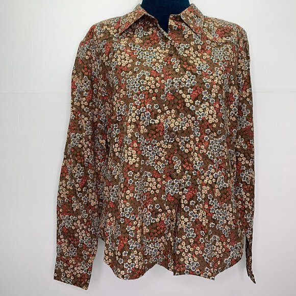 Calico Floral Button Front Shirt Size Medium Boho Vintage - Picture 1 of 9